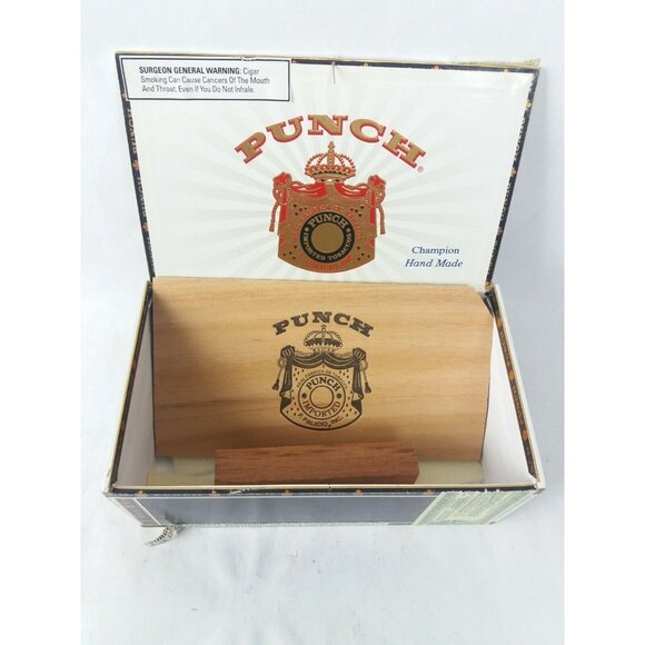 Punch Cigar Box Craft Storage Empty Room Decor Black Gold Red Wooden Display - Picture 2 of 9